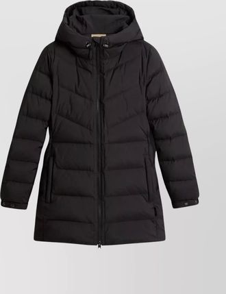 Woolrich long hooded quilted jacket side pockets