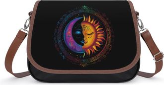 Generic Yin And Yang Sun Moon Crossbody Bag Womens Handbag PU Message Bags Shoulder Purse with Adjustable Strap
