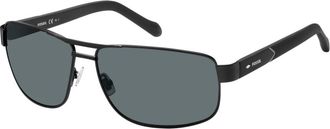 Fossil Rechthoekige Zonnebril - Heren - Zonnebrillen - Zwart - 63 MM - Nylon - Accessoires