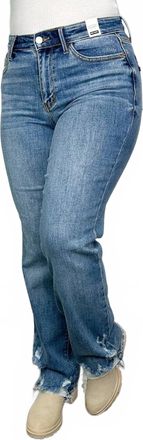Judy Blue Carmen Distressed High-Rise Straight Leg Jeans In Medium Wash Denim