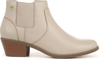Vionic Finn Boots Womens Oatmeal Leather Block Heel Ankle Booties GAL2174