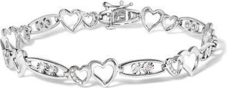House of Brilliance Silver 1/5 Cttw Diamond Double Heart Link Bracelet in White at Nordstrom