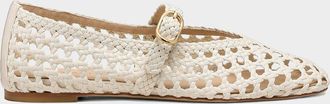 Stuart Weitzman Prim Woven Leather Mary Jane Ballerina Flats
