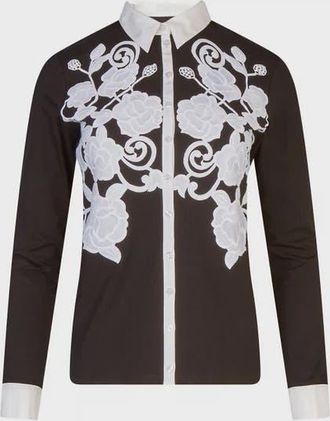 Anne Fontaine Vianey Pima Jersey Shirt in Black/white at Nordstrom, Size 38