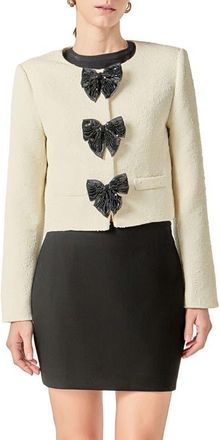 English Factory Sequin Bow Jacquard Crop Jacket in Cream at Nordstrom, Size X-Small
