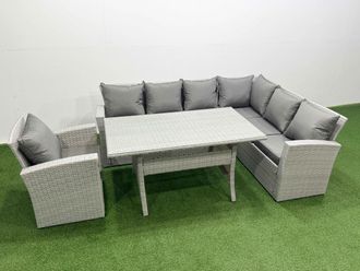 Fimous Rattan Garden Furniture Sets Outdoor 7 Seater Patio Dining Corner Sofa in Light Grey