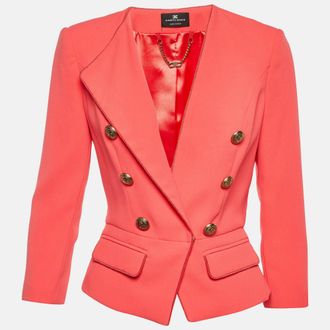 Elisabetta Franchi Coral Pink Crepe Peplum Short Jacket