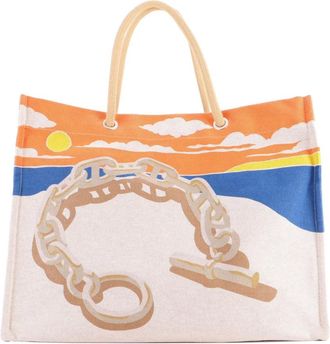 Herm&egrave;s Borsa tote Escale A La Plage in tela con stampa - Multicolore
