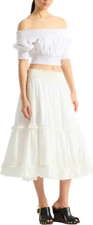 Balmain Poplin off-the-shoulder top in White at Nordstrom, Size 34