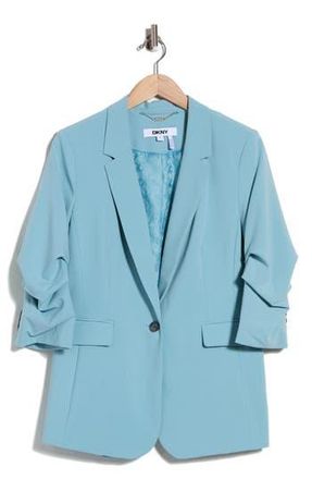 DKNY Ruched Sleeve Blazer in Cameo Blue at Nordstrom Rack, Size 16