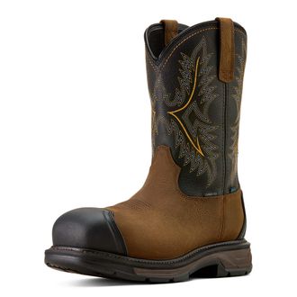 Ariat Mens WorkHog XT Waterproof Wide Square Toe Carbon Work Boots in Rye Brown Black, EE Wide Width, Size 10.5, by Ariat
