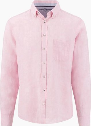 Fynch-Hatton Mens FYNCH-HATTON LONG SLEEVED LINEN SHIRT MAGNOLIA - Pink - Size: 38