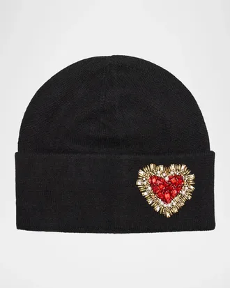 Carolyn Rowan Cashmere Heart-Embroidered Beanie
