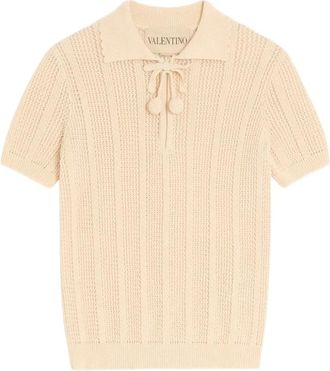 Valentino Polo Shirts, female, Beige, Size: XS Crochet Polo Shirt with Cherryfic Detail