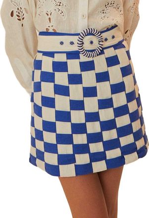 Farm Rio Linen-Blend Bicolor Interweaving Mini Skirt