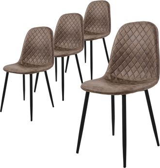 ML Design Set 4x Silla De Comedor Marr&oacute;n Con Respaldo, Asiento Ergon&oacute;mico Acolchado Tapizado De Piel Sint&eacute;tica Con Patas De Metal Sill&oacute;n De Dise&ntilde;o Moderno Para 
