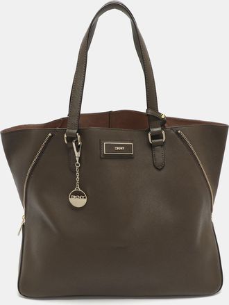 DKNY Dkny Dark Khaki Saffiano Leather Tote