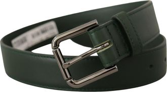 Dolce & Gabbana Womens Army Green Leather Logo Metal Waist Buckle Belt Dark