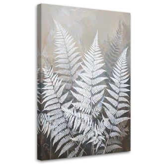 Feeby Cuadro En Lienzo Hojas De Helecho Naturaleza Plantas Blanco Beige 70x100