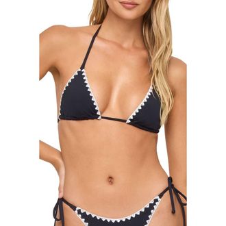 L*Space Zahra Embroidered Halter Swim Top in Black/Cream at Nordstrom, Size X-Large