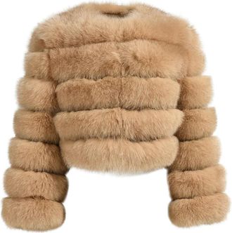 Wanan Luxury Rouge Camel Fox Fur Jacket