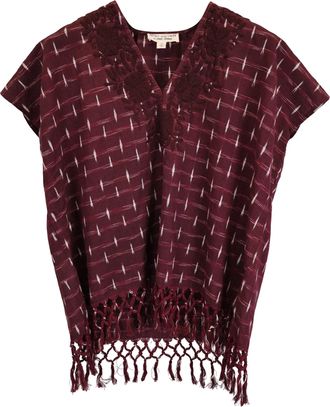 Nili Lotan Nili Lotan V-Neck Printed Top in Burgundy Cotton