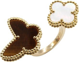 Van Cleef & Arpels Brown White Yellow Yellow Gold (18K) Mother Of Pearl Band Ring (Pre-Owned)