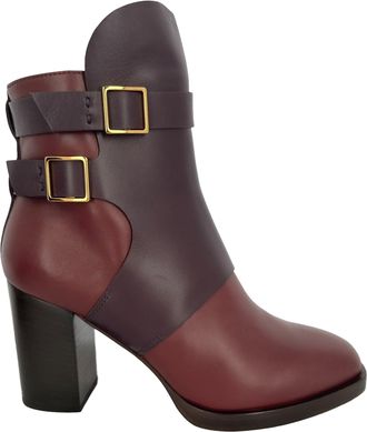 Tod's Tods Two Toned Heeled Ankle Boots in Burgundy Leather
