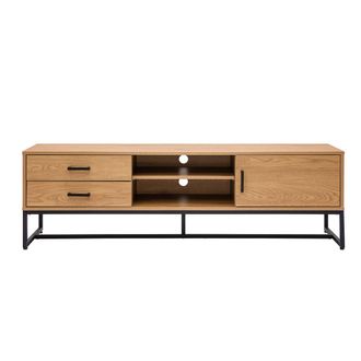 Miliboo Miliboo - Mueble Tv Con Acabado De Roble Claro Y Metal Negro 160 Cm Lovato