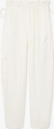 Lacoste Womens Oversized Satin Cargo Pants in Cream viscose - Size 10 UK
