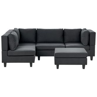 Beliani Sof&aacute; Modular Esquinero Moderno 4 Plazas Tapizado Tela Patas Negras Respaldo Acolchado Derecho Con Otomana Negro Unstad