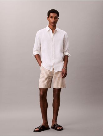 Calvin Klein Mens Linen Blend Stripe Shorts - Brown - XL