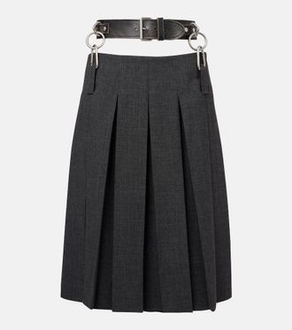 Prada Belted pleated virgin wool midi skirt