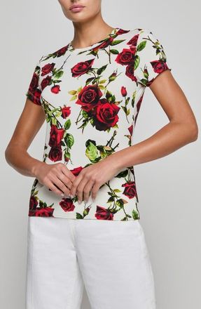 L'agence Ressi Floral Print T-Shirt in White/Red Romantic Rose at Nordstrom, Size X-Small