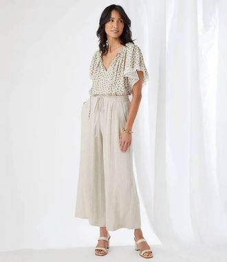 Karen Kane Cadence Wide Leg Pant With Drawstring In Natural
