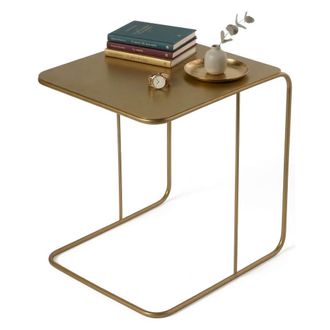 Dmora Mesa De Centro Cattaneo, Forma Rectangular, Tablero Met&aacute;lico, Estante Color Oro, 47x46x57h Cm Oro Brillante