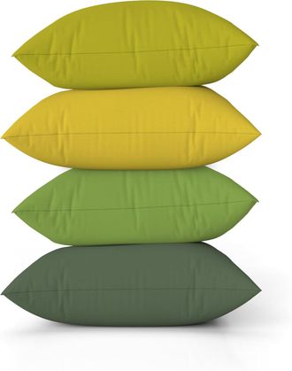 OEM Fundas De Coj&iacute;n De Lino Lavado, 40x40 Cm, Juego De 4, Verde Claro, Cremallera Invisible, Hechas A Mano, Para Sal&oacute;n, Sof&aacute;, Decoraci&oacute;n De Primavera