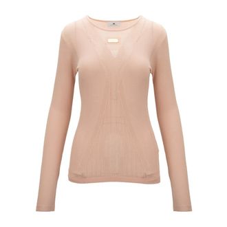 Elisabetta Franchi Round-neck Truien - Dames - Ronde hals truien - Beige - S - Truien & Vesten