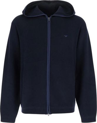 Emporio Armani Hooded Zip Sweater - Heren - Vesten met rits - Blauw - XL - Wol - Hoodies & sweatvesten