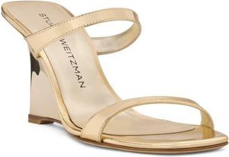 Stuart Weitzman Vinnie 85 Patent Leather Wedge Slide Sandal in Platino Metallic at Nordstrom, Size 7.5