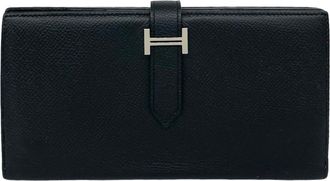 Herm&egrave;s Black Epsom Leather Long Wallet (Bi-Fold) (Pre-Owned)
