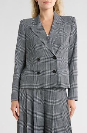 L'agence Atmore Houndstooth Double Breasted Blazer in White/Black Glen Plaid at Nordstrom Rack, Size 0