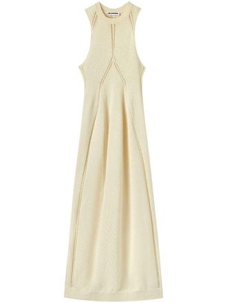 Jil Sander cut-out sleeveless midi dress - women - Wool/Cotton - 38 - Neutrals
