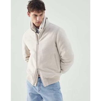 Brunello Cucinelli Mens Sand Wool Bomber Jacket, Size 48