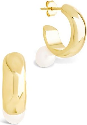 Sterling Forever Micki Cultured Pearl Drop Hoop Earrings in Gold at Nordstrom