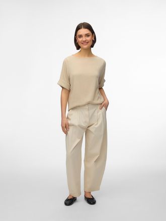Vero Moda Kurzarmshirt VERO MODA VMLUNA 2/4 BOATNECK TOP JRS NOOS, Damen, Gr. XS, pumice stone, Jersey, Obermaterial: 76% Polyester, 20% Viskose, 4% Elasthan, u