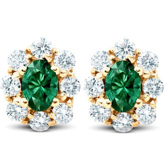 Pompeii3 3 Ct Emerald & Diamond Halo Studs 14k Yellow Gold