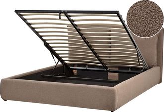 Beliani Cama matrimonial de tejido marr&oacute;n 160x200