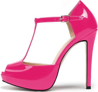 EDEFS Womens Open Toe High Heel Mary Jane Pumps,Wedding Bridal Court Shoes Pink EU46