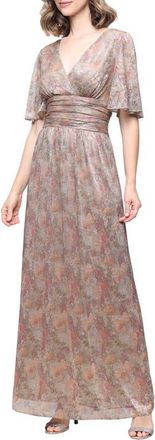 S.L. Fashions Metallic Floral Print A-Line Dress in Gold Multi at Nordstrom, Size 12